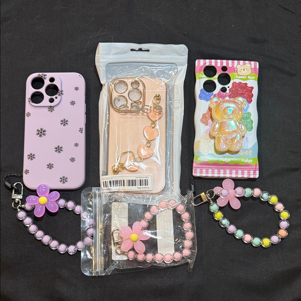 Purple Floral Phone Case with Beaded Charm
